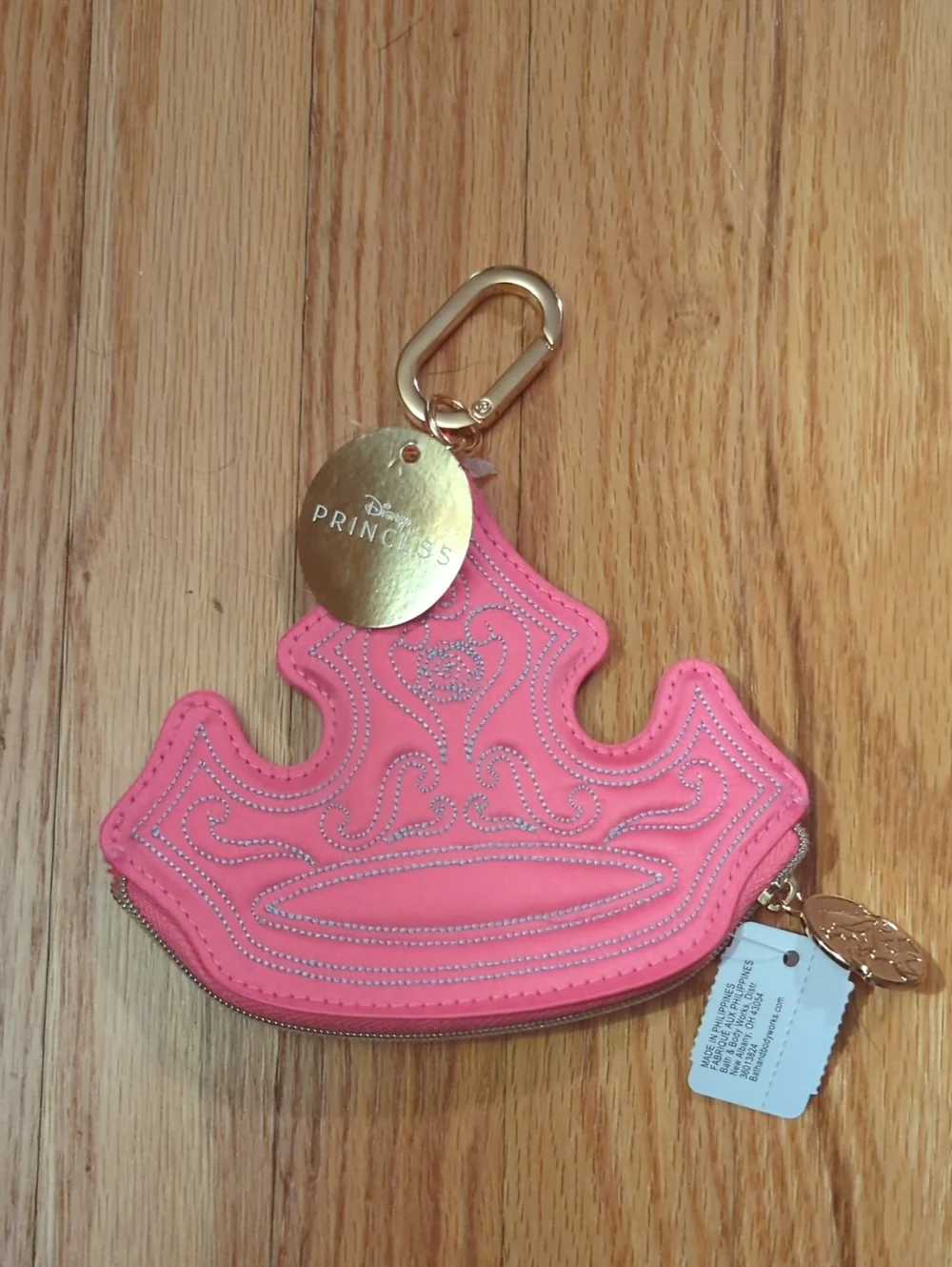 Disney Pink Crown Coin Purse Keychain with Gold Hardware